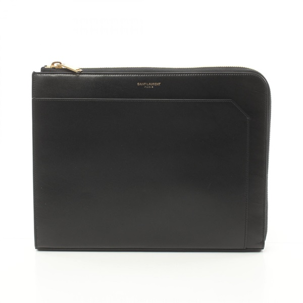 SAINT LAURENT business clutch bag leather Black Used unisex