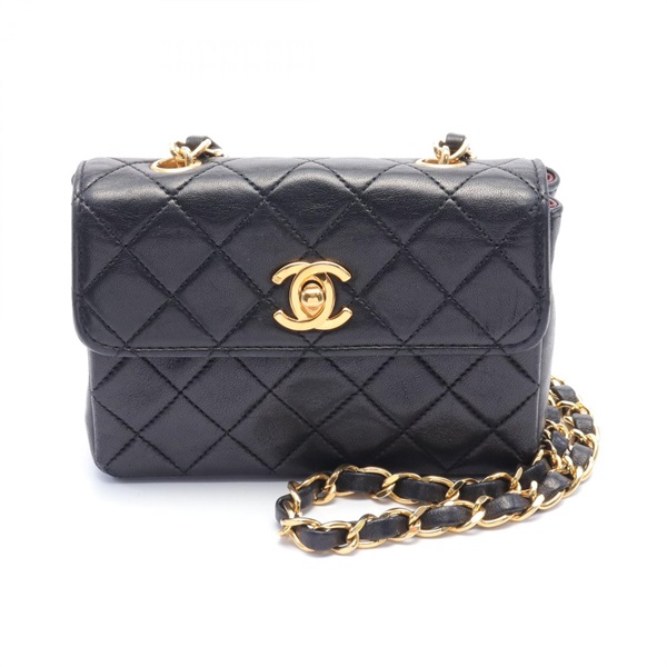 CHANEL CC Mini Matelasse Chain Shoulder Bag lamb Leather Black Used Women Coco