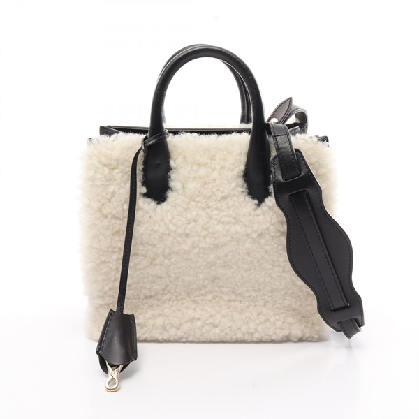 BALENCIAGA Padlock Nude Mini Handbag 347237 Mouton White Black Used Women 2way