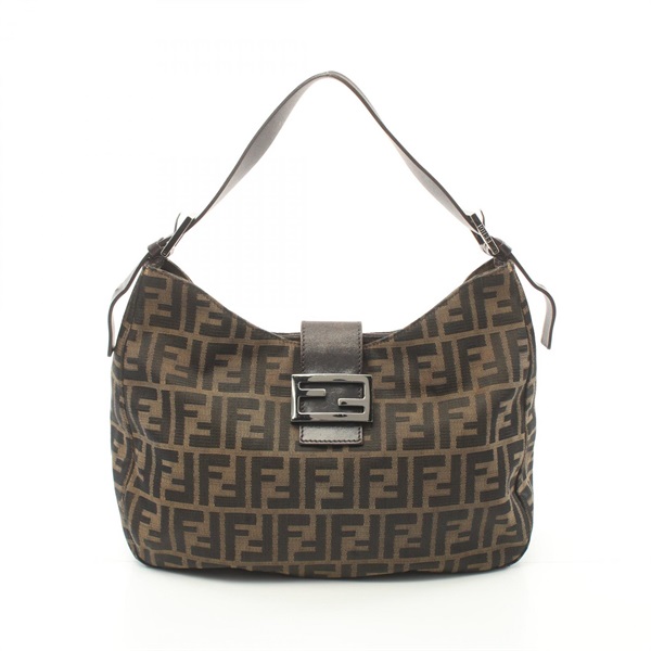 FENDI Zucchino Shoulder Bag canvas leather Brown Used Women