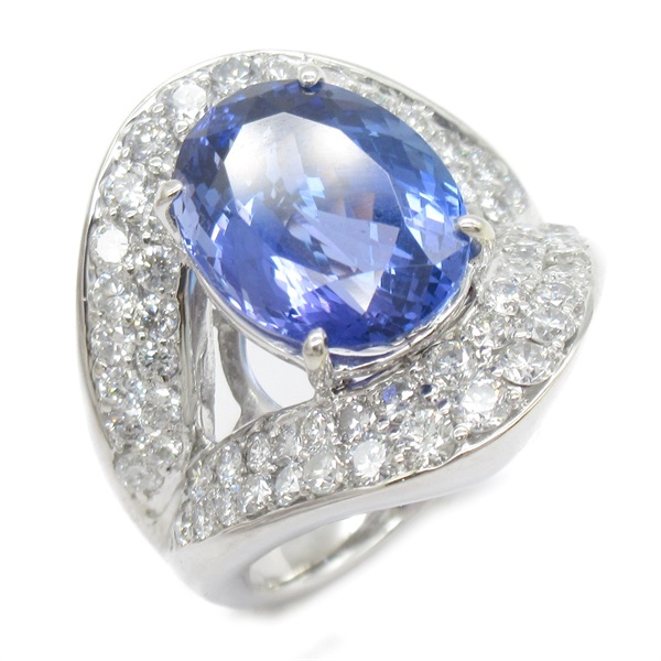 JEWELRY Tanzanite Diamond Ring #6.25 US size K18 White Gold Blue Clear Used