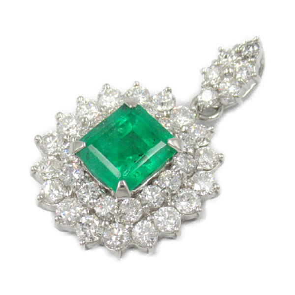 JEWELRY Emerald Diamond Pendant top Pt900 Platinum Green Used women