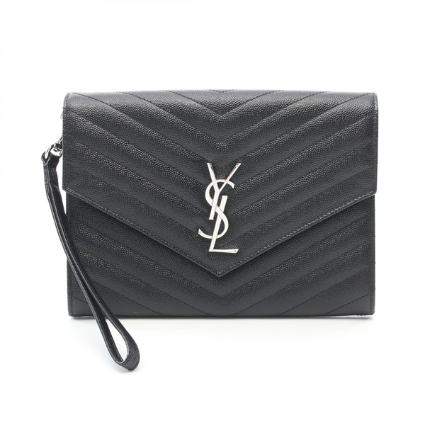 SAINT LAURENT business clutch bag leather Black Used Women SHW