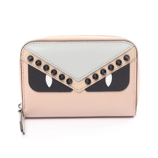 FENDI Bagbugs Monster coin purse wallet leather Pink Grey Used Women