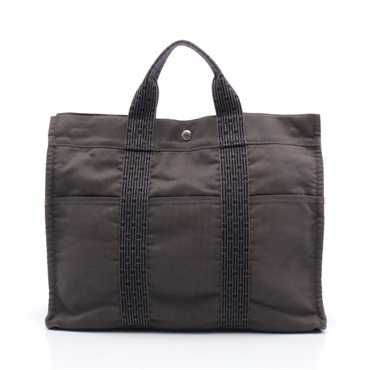 HERMES Her Line MM Tote Bag Nylon canvas Gray Used unisex SHW