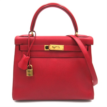 HERMES Kelly 28 2way shoulder Hand bag U Courchevel Calfskin Red GHW Used