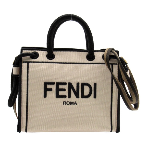 FENDI 2way Tote shoulder bag 8BH380 canvas Beige Black Used Women logo