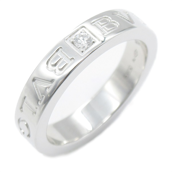 BVLGARI Double logo ring K18 White Gold #5.75 US size diamond Used