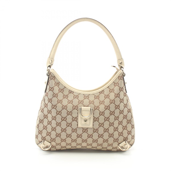 GUCCI Abbey GG canvas Shoulder Bag 130738 leather Beige White Used Women