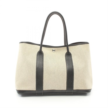 HERMES Garden party PM Tote Bag 034924CK Tiole H leather Gray Black Used Women P