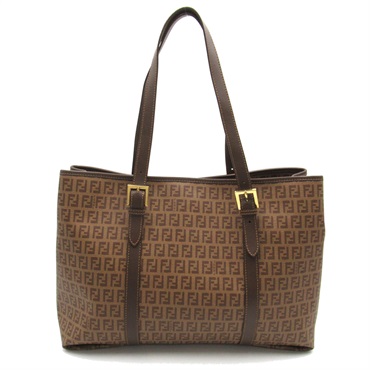 FENDI Zucca Shoulder Tote Hand Bag PVC coated canvas Brown Used Women