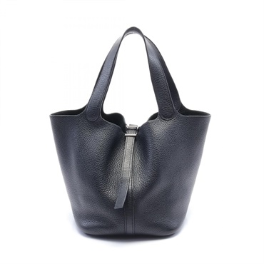 HERMES Picotin MM Tote Handbag Clemence leather Black Used Women J SHW