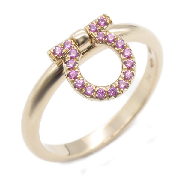 Salvatore Ferragamo Gancini pink sapphire Ring 18KPG Rose gold Used US #7 #54