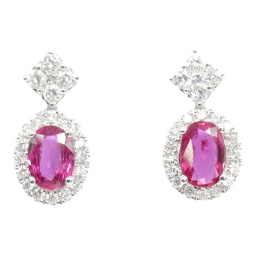 JEWELRY Ruby Diamond Pierced earrings 18KWG White Gold red Used women