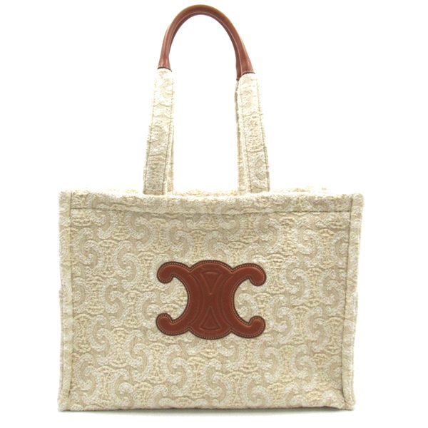 CELINE Large Cabas Thais Tote Hand Bag 196762FL102NT wool Beige NEW unisex