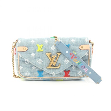 LOUIS VUITTON New Wave Pochette Chain Shoulder Bag M67531 Monogram Denim Blue LV