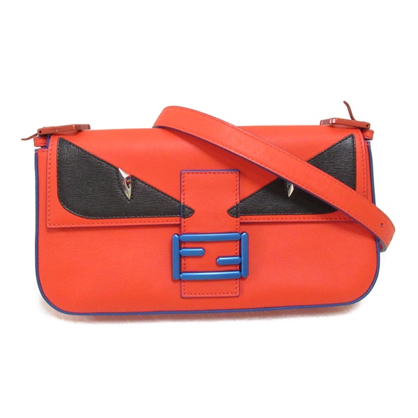 FENDI Monster Mamma Bucket Shoulder Bag leather Red Used Women