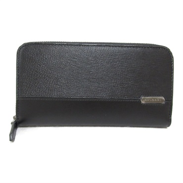 BVLGARI Round long wallet Zipped A 282778GRAIN leather Black NEW unisex SHW