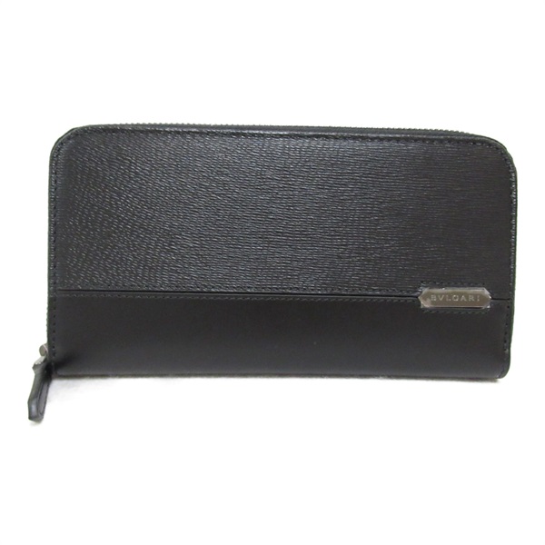 BVLGARI Round long wallet Zipped A 282778GRAIN leather Black NEW unisex SHW