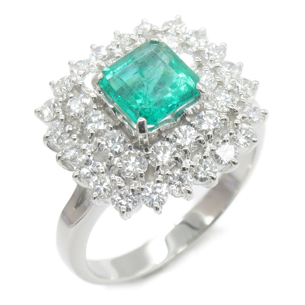 JEWELRY Emerald Diamond Ring Pt900Platinum Green Used women US size 11