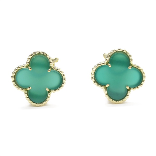 Van Cleef & Arpels Vintage Alhambra Green Agate Pierced earrings K18 Yellow Gold