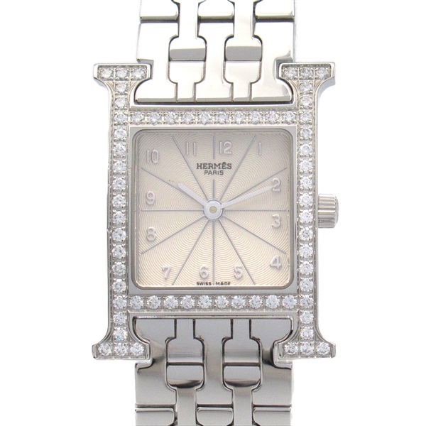 HERMES H watch diamond bezel Wrist Watch HH1.230 Quartz SS Used Women