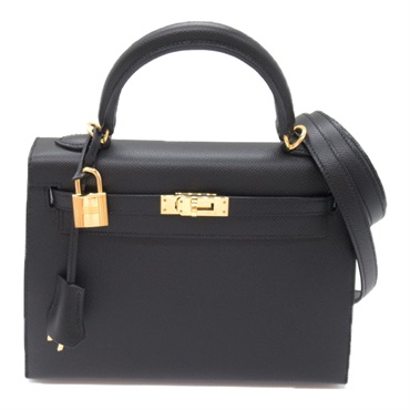 HERMES Kelly 25 hand shoulder bag outside stitched U Epsom Black Used GHW