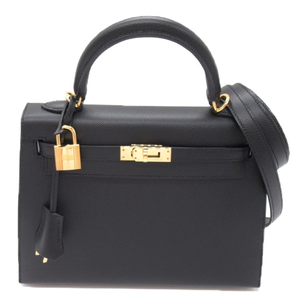 HERMES Kelly 25 hand shoulder bag outside stitched U Epsom Black Used GHW