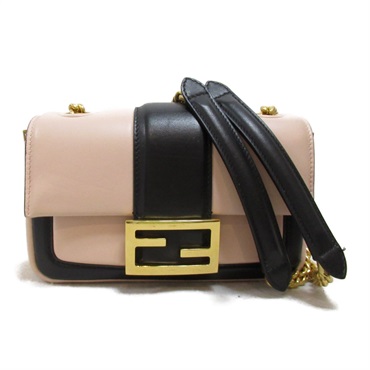 FENDI Chain Shoulder Bag GHW leather Pink Black Used Women