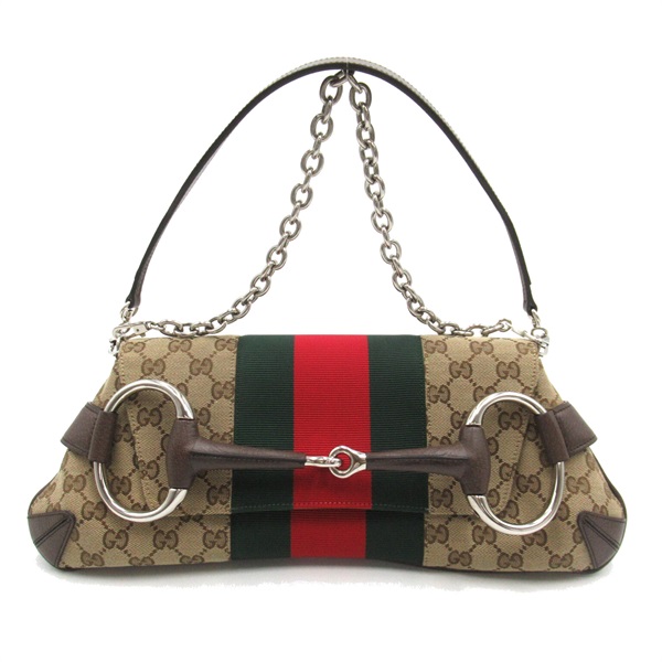 GUCCI Horsebit Chain Medium Shoulder Bag 764255 canvas Beige Used Women