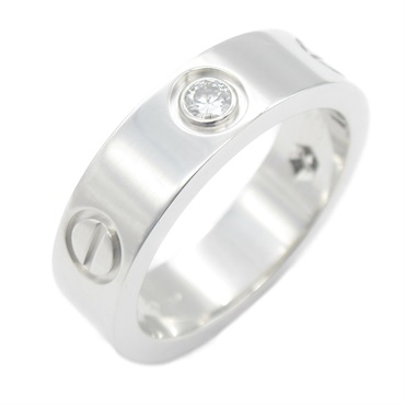 CARTIER Love half diamond Ring K18 WG White Gold Clear Used #52