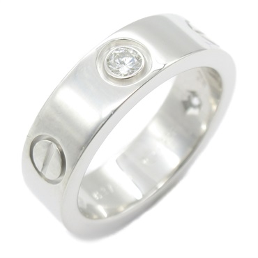 CARTIER Love half diamond Ring 18KWG White Gold Used US size 5.25 #50 unisex