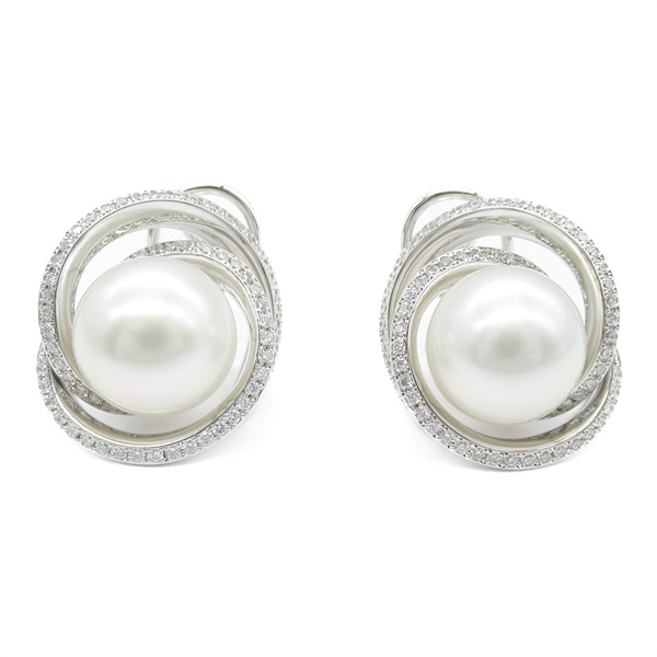 MIKIMOTO World of Creativity Pearl Diamond Earring K18 WG White Gold Clear Used