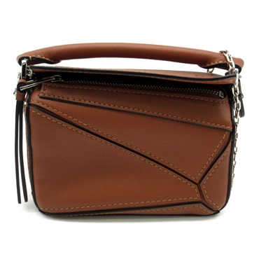 LOEWE Puzzle bag mini Chain Shoulder leather Brown Used Women SHW crossbody