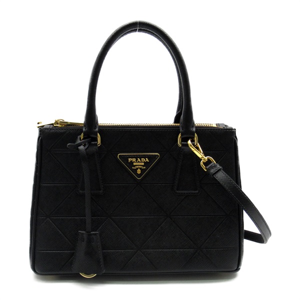 PRADA 2way Hand Tote Shoulder Bag leather Black Used Women GHW logo crossbody