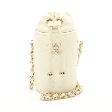 CHANEL CC Matelasse mini pouch Shoulder Bag leather White Used Women Coco