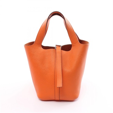HERMES Picotin PM Handbag Taurillon Clemence leather Orange Used Women F SHW