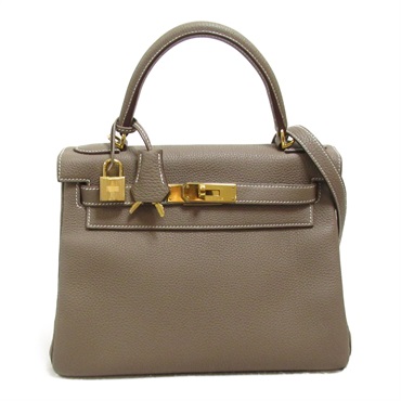 HERMES Kelly 28 Etoupe Grey 2way Handbag Togo leather Gray Used Women Z GHW