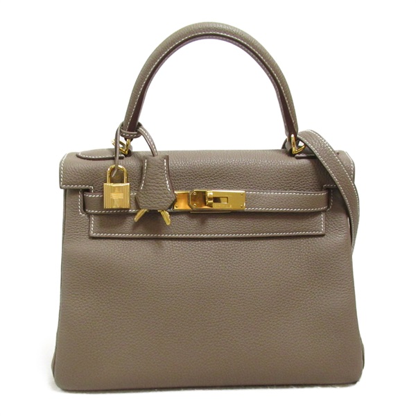 HERMES Kelly 28 Etoupe Grey 2way Handbag Togo leather Gray Used Women Z GHW