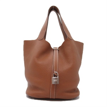 HERMES Picotin Lock GM Gold Tote Bag Clemence leather Brown Used Women M SHW