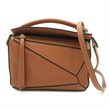 LOEWE Puzzle bag mini 2way Shoulder Bag leather Brown Used Women