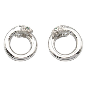 JEWELRY Emerald Diamond Pierced Earrings 18KWG White Gold Green Used women