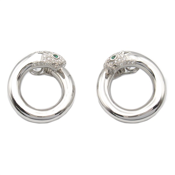 JEWELRY Emerald Diamond Pierced Earrings 18KWG White Gold Green Used women