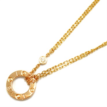 CARTIER Love Circle 2P Diamond Necklace Pendant 18KYG Yellow Gold Used women