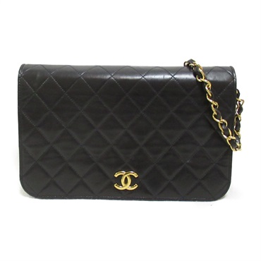 CHANEL Matelasse Push Lock Chain Shoulder Bag Lambskin Black GHW Used