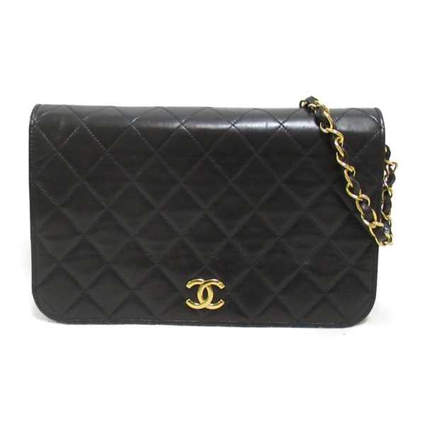 CHANEL Matelasse Push Lock Chain Shoulder Bag Lambskin Black GHW Used
