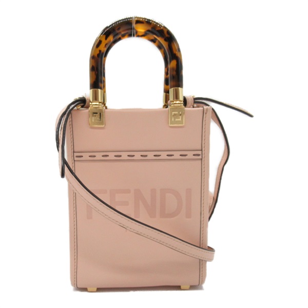 FENDI Sunshine Shopper Shoulder Bag 2way 8BS051 leather Pink Beige Used Women