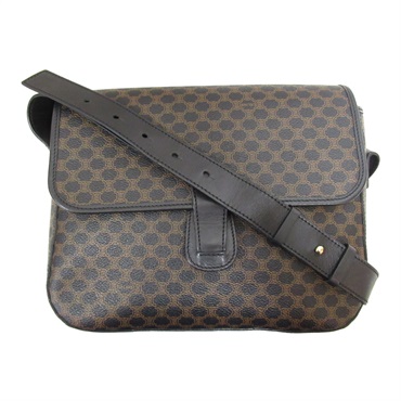 CELINE Macadam pattern Shoulder Bag crossbody canvas Black Brown Used Women