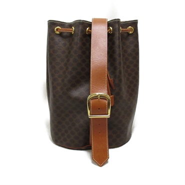 CELINE Macadam pattern Shoulder Bag canvas leather Dark brown Used Women