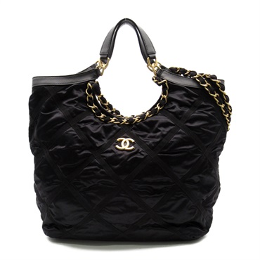 CHANEL Maxi Shopping 2way Tote chain shoulder Bag AS3152 leather Nylon Black